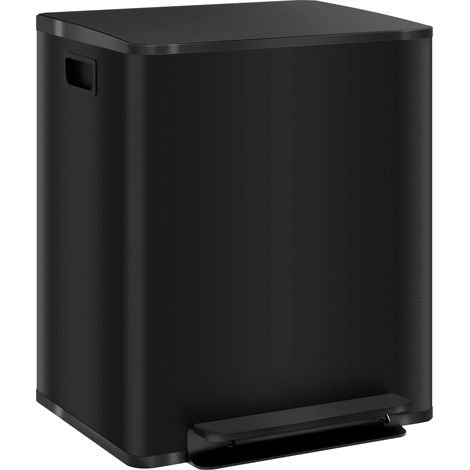 Cubo de basura de 2 x 25 L con pedal, acero inoxidable negro, con tapa y cubos interiores (1/5)