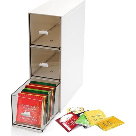 Dailygoods Teebox mit 3 Schubladen Aufbewahrungsbox für Teebeutel Transparent Kaffeekapsel-Organizer Hygienisch Geeignet für Küche und Büro (1/5)