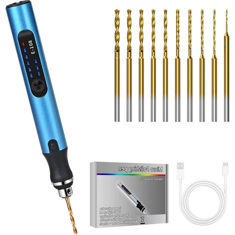 Trapano elettrico ricaricabile a 3 velocità - 10 punte - Modellismo, lavorazione del legno, resina, creazione di gioielli - Circuiti stampati in plastica - Blu
