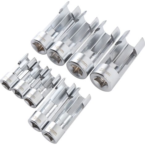 Lot de 9 douilles pour ligne de carburant 10-22mm entraînement 3/8pouce 1/2pouce acier CRV clé douille injection pour réparation auto (1/5)