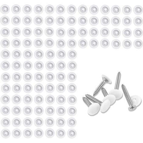 Cache Vis Blanc,100 Capuchon de protection en Plastique, Couvertures à Vis, Bouchons à Vis de Rangement cache trou meuble pour Vis Phillips de 7-8 mm (1/5)