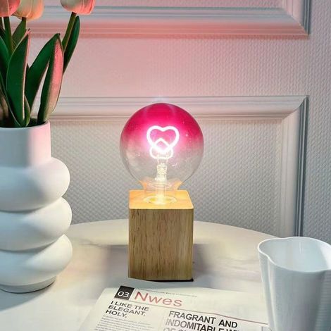 Ampoule Led Grand Globe Edison Ampoule G125 Rose Couleur Coeur Filament 2W Dimmable Spécialité Ampoule Décorative 220-240V E27 avec base en noyer (1/4)