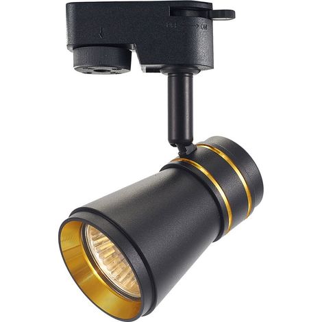 Projecteur sur rail LED - Spot sur rail - Prixa Tron - Culot GU10 - Monophasé - Rond - Noir/Or - Aluminium (1/4)