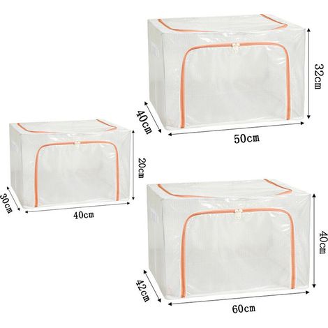 Boîte de rangement de déménagement imperméable en PVC, boîte de rangement pliable multi-couches pour armoire/couette, 100L (604240cm), boîte de rangement en tissu filet - orange - fermeture éclair. (1/2)