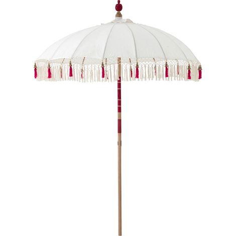 Parasol Rond à Franges "Flavie" 180cm Écru & Rose (1/5)