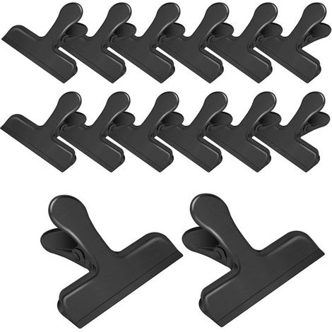 Paquete de 14 pinzas de acero inoxidable para bolsas de alimentos, Pinzas resellables, 5,6 x 5,8 cm, Fresh Clips, Pinzas metálicas, Negras