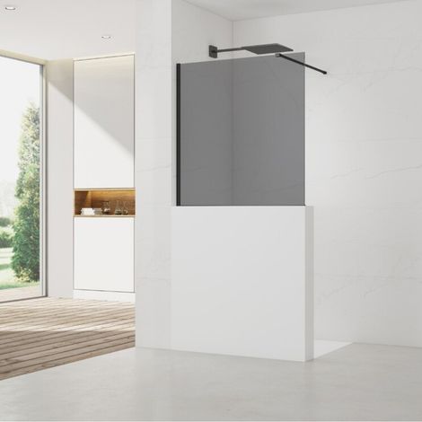 Swiss Aqua Technologies Pantalla de pared 100x90cm Crystal Glass® 8 mm resistente a la escala, con brazos y perfiles en negro mate (SATBWIS90KSPRC)
