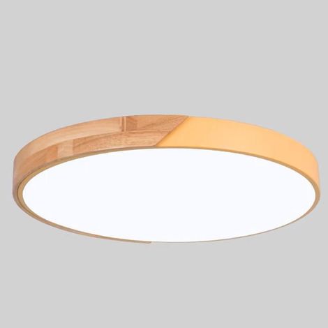 Modern dimmable LED recessed ceiling light in acrylic and wood for bedroom, living room, office, 23cm, yellow (1/4)