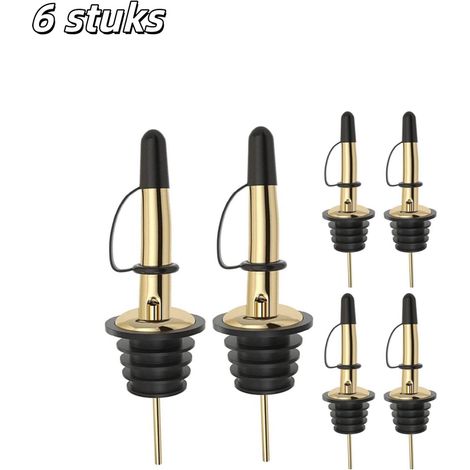 Ensemble de 6 accessoires de mesure et de service avec verre doseur carafe à vin et distributeur d'huile d'olive en acier inoxydable avec bouchon anti poussière finition dorée (1/5)