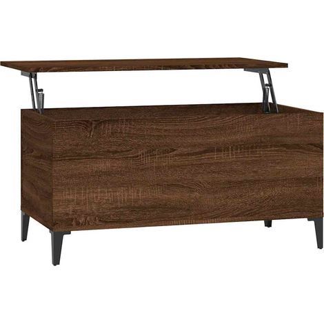 Mesa de centro elevable de estilo contemporáneo, 90 x 44,5 x 45 cm, madera de ingeniería y metal marrón, DEC038777