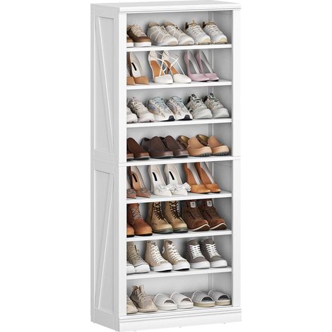 Meuble à chaussures blanc en panneaux de particules – Rangement 21-24 paires – Dimensions 62,5 x 30,5 x 145,5 cm – Design élégant et stable (1/5)