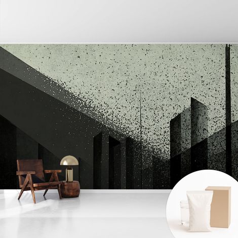 Tapete Vliestapete mit Kleber- abwaschbar - Raumgestaltung  Schlafzimmer Wohnzimmer Tapete Stadtgeometrie 416x254 cm (1/5)