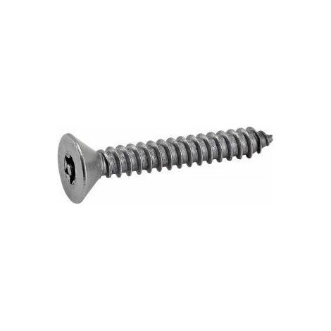 Vis à tôle tête fraisée six lobes inviolable avec téton central - Longueur: 25 - Qualite Inox: A2 - Diamètre: 4.8