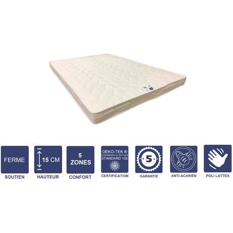 Matelas Ferme Pour Canapé Lit + Alése 90x190 x 15 cm + Oreiller Visco - 5 zones de Confort - rembourrage 100 % polesther - âme 100 % polyuréthane poli lattex HR Derniére Génération - Trés Respirant (1/5)