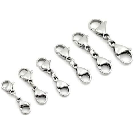 Lot de 6 Fermoir mousqueton double bouton en acier inoxydable pour bijoux, bracelet, collier, bijoux à faire soi-même (1/3)