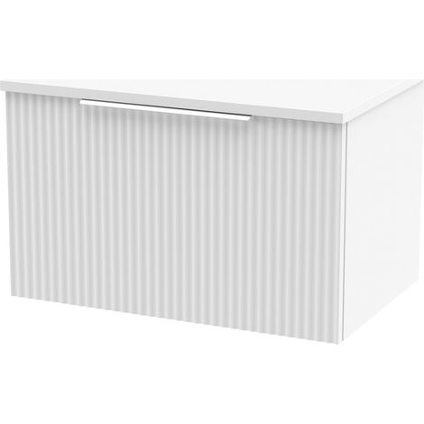 Tixall Fluted 1 Drawer Wall Hung Vanity Unit with Worktop, Satin White, 600mm