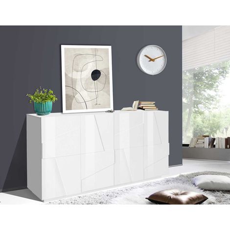 Buffet/bahut moderne 162 cm blanc laqué brillant Pittsburgh (1/4)