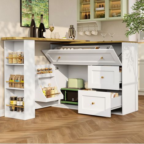 MEUBLIV Table de bar extensible 138-204x39x105 cm blanche avec rangement intégré (1/5)