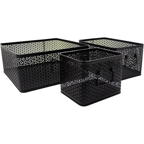 Lot de 3 paniers de rangement en métal noir 32 x 32 x 14 cm (1/5)