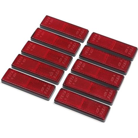 10 x Rectangular Self-Adhesive Rectangular Reflectors for RV/Caravans/Cars/Trailers/Safety Warning (Red) (1/5)