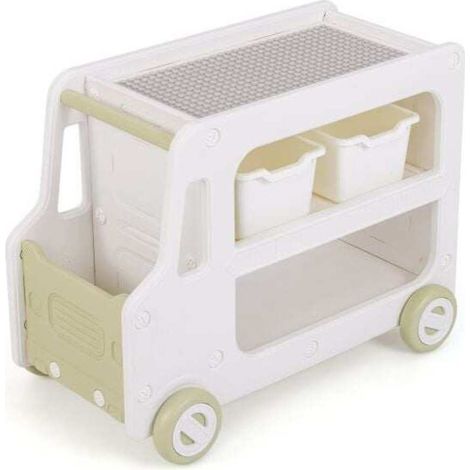 Avec Poignée et Roulettes Meuble Rangement Jouets Enfant 2 en 1 Forme Voiture avec Bacs et Plateau Briques (1/5)