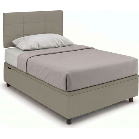 Letto Singolo Contenitore Imbottito 80x190 cm Similpelle Cappuccino BoxMax Testata Square (1/5)