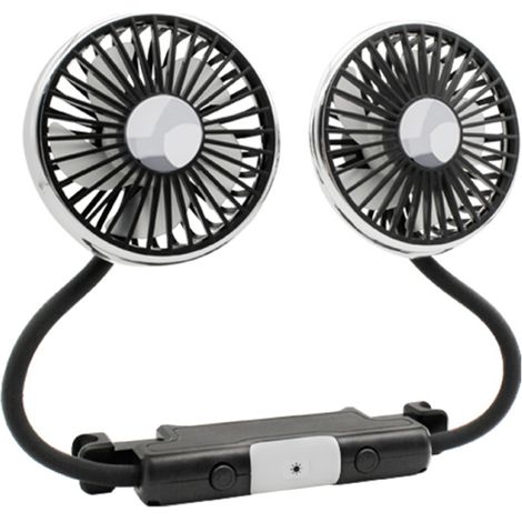 Ventilateur Voiture Double Tête – LED – 360° – Silencieux – 3 Niveaux – Puissant (1/5)