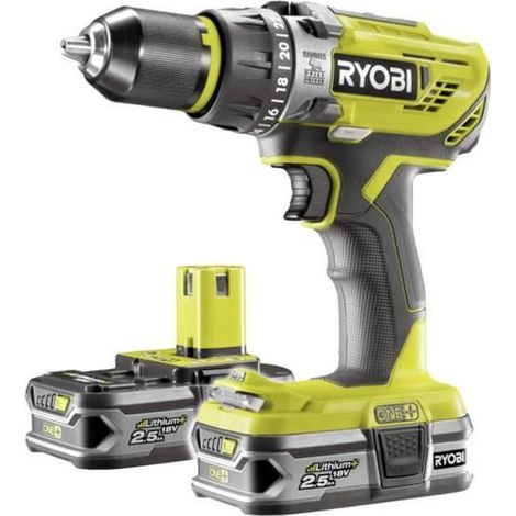 Ryobi – Perceuse à percussion 18V 50Nm – 2 batteries 2,5Ah – Mandrin 13mm – Pour bois, métal et maçonnerie – Moteur Brushless (1/5)