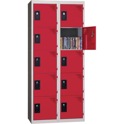 PROVOST - Vestiaire multicases monobloc Provost - 2 colonnes, 5 cases par colonne, rouge