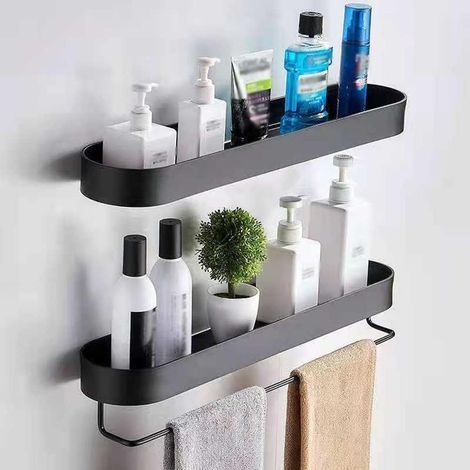 TAISHENGDA-Panier De Douche, Étagère Murale Noire, Porte-Serviettes De Cuisine, Étagère De Salle De Bain, Panier De Rangement De Douche, Organisateur De Cuisine En Métal, Installation Sans Clous Pour (1/5)
