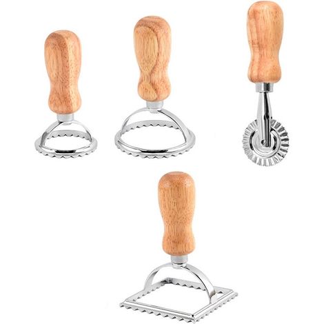 Set de 4 emporte-pièces à raviolis – Manche en bois – Roulette à pâtes incluse – Maison (1/5)