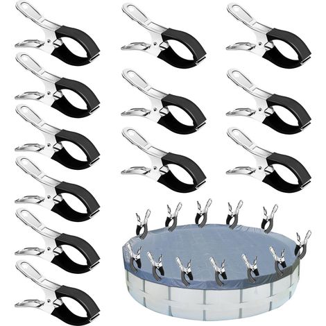 Métalliques pour Pince Bache Piscine 12 Pièces Pince Bache Piscine avec Forte Force de Serrage pour sécher Les Tissus de Piscine, Les parasols et Les vêtements(Noir)