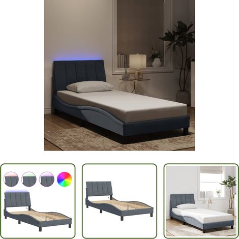 LED-Leuchten - Bettgestell mit LED ohne Matratze "Hanko" Dunkelgrau 90x190 cm Samt (1/5)
