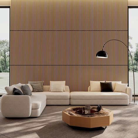 Akustik-Wandpaneele aus MDF und Polyester, 4 Stück, White Oak, OKMYHOME (1/5)