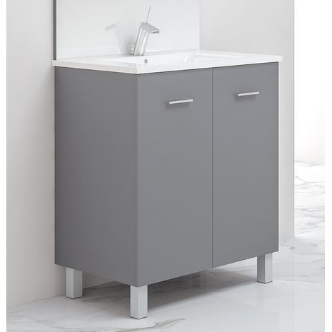Meuble sous vasque double anthracite mat 80cm – 2 portes – Structure en bois massif – Pour espaces modernes – Anconetti (1/2)
