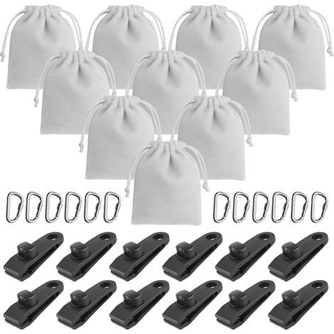 Lot de 10 sacs de lestage pour rideaux de tonnelle en plein air, sacs de sable, 10 sacs de poids et 12 mousquetons, convient pour fixer des rideaux extérieurs, des tentes, des nappes, des pieds de (1/5)