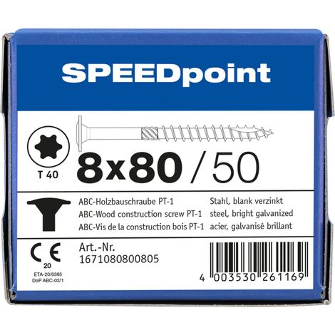 ABC 8x80 Speedpoint Holzbauschraube Tellerkopf TX Verzinkt Teilgew. (1/4)