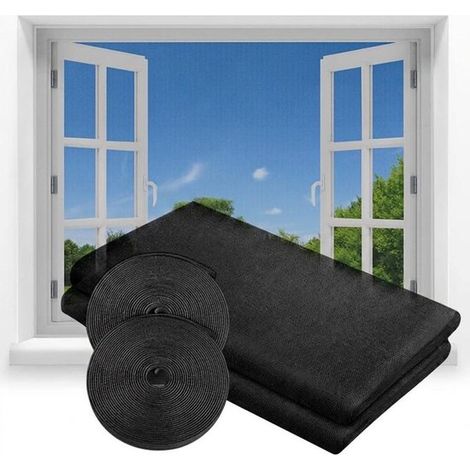 aufrollbare Moskitonetze für Fenster, 150 x 200 cm, selbstklebend, inklusive 4 Rollen Klettverschluss, Moskitonetze für Fenster und Türen, schwar (1/5)