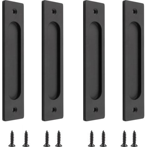 Lot de 4 poignées de porte coulissante rectangulaires encastrées en alliage d'aluminium avec vis de montage pour porte coulissante Noir mat (1/5)