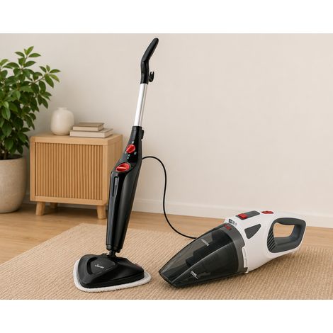 Kit de nettoyage sans fil pour sols (2 pièces) – Aspirateur à main pour sol sec et humide et balai vapeur (1/5)