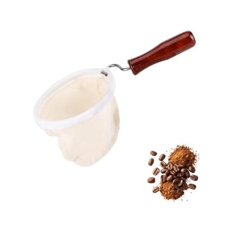Filtro de Café Reutilizable, Bolsa de Tela de Franela para Infusiones, Colador de Té, Goteador de Café Lavable con Mango de Madera para el Hogar (Grande) (1/4)