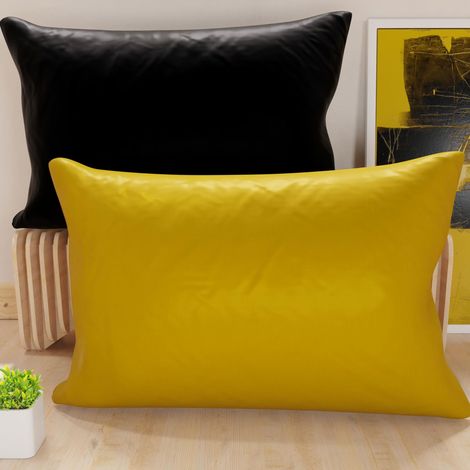 Lot de 2 Taies d'oreiller de Lit 80x40 cm, Housses de Coussin Unies Double Face Jaune Ocre et Noir, Taie Oreiller 100% Microfibre, Fabriqué en Italie