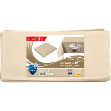 Set 25 Pezzi Tovaglia Quadrata Monouso in TNT Avorio 100 x 100 cm