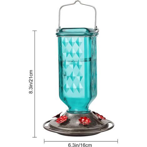 Glas-Futterhaus für Kolibris im Außenbereich, 690 ml, 6 Futterlöcher, Nektarspender für Vögel, Gartendekoration, mit Ameisenfarm, türkis (1/5)