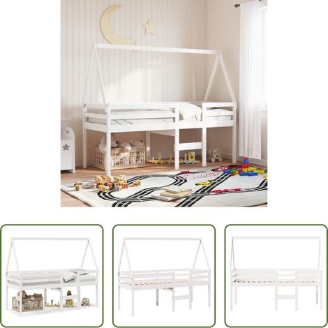 vidaXL Kinderbett mit Dach - Hochbett mit Dach Weiß 90x190 cm Massivholz Kiefer (1/5)