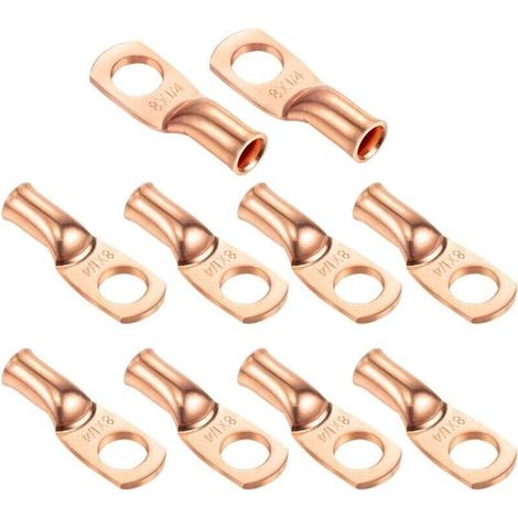 Cosse À Sertir - 8 AWG - Diamètre Trou 10,4 mm - Tube Cuivre Fermé - Pour Câbles Batterie Solaire Marine - 10 Pièces (1/4)