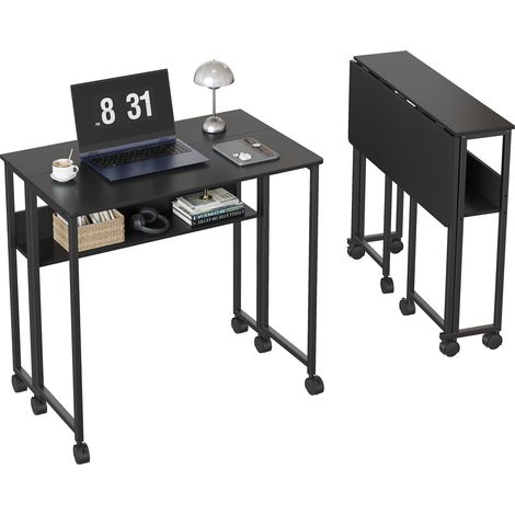 Folding Table - 24.8 Inch - Black, Particle Board & Iron Tube - for Small Space, Picnic, Office (1/5)