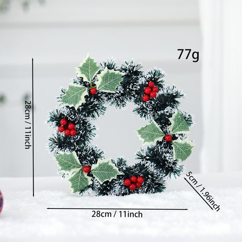 Couronne de Noël artificielle, feuille de houx artificielle à bordure blanche, baies rouges et couronne d'aiguilles de pin
