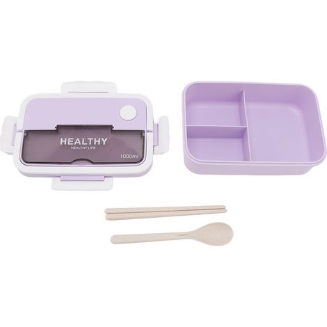 Boîte à lunch en plastique à 3 compartiments, 1000 ml, compatible micro-ondes, style bento, pour enfants, adultes, étudiants et employés de bureau, couleur taro violet. (1/5)