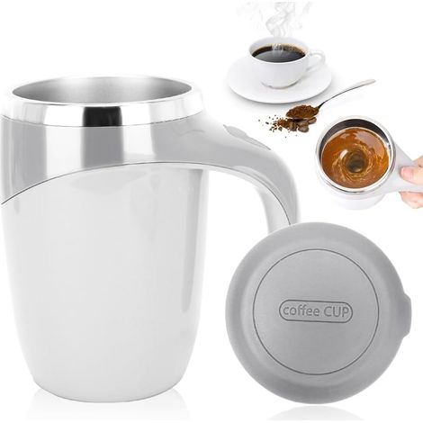 Lazy Edelstahl-Tasse mit Selbstrührfunktion – magische elektrische Kaffeetasse, 380 ml (weiß)